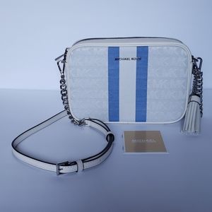 Michael MK White/Grecian Blue Camer Bag